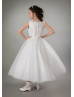 Beaded Ivory Lace Tulle Tea Length Sparkly Flower Girl Dress